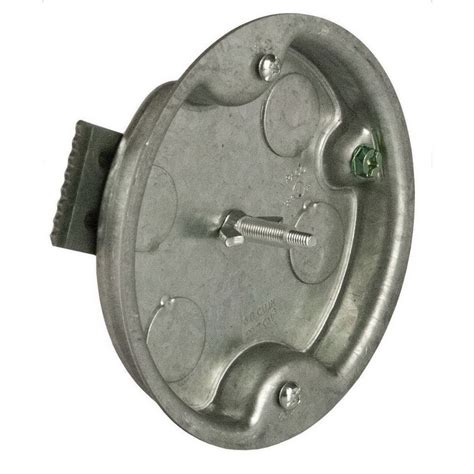 old work metal ceiling box menards|4 in. Round Ceiling Rated Box, 1/2 in. Deep, Old Work.